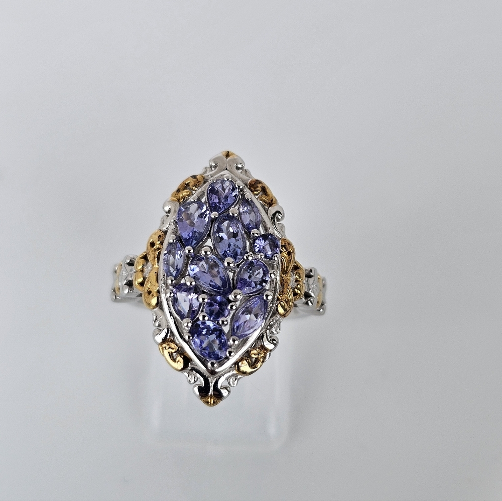 Natural Tanzanite Cluster Ring Sterling Silver Vermeil Size 7! - Picture 9 of 9